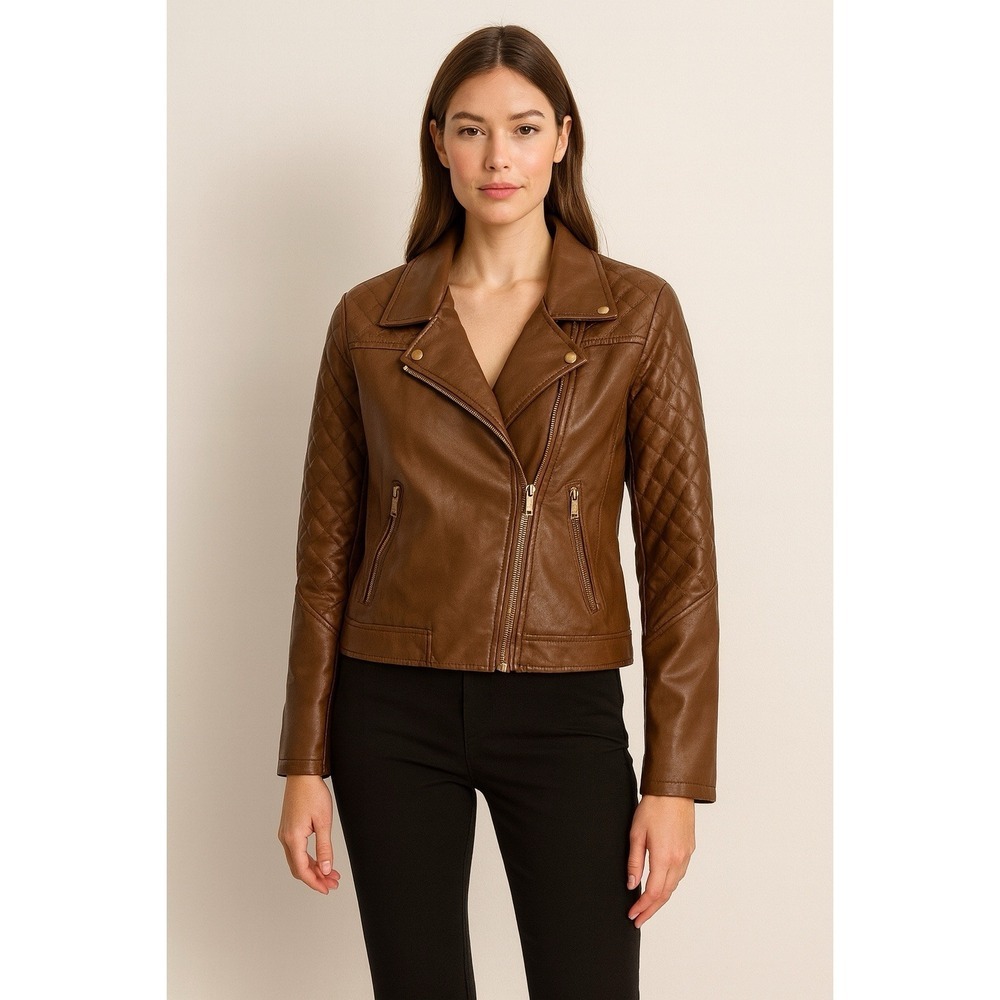 New Look Brown Women's Faux Leather Motorcycle Jacket Sz XL